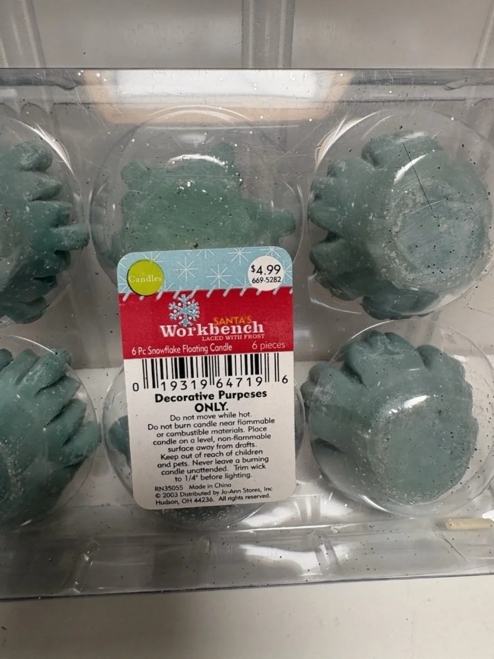 Vintage Y2K Set Santa's Workbench 18 Floating Candles Blue Green Snowflake New
